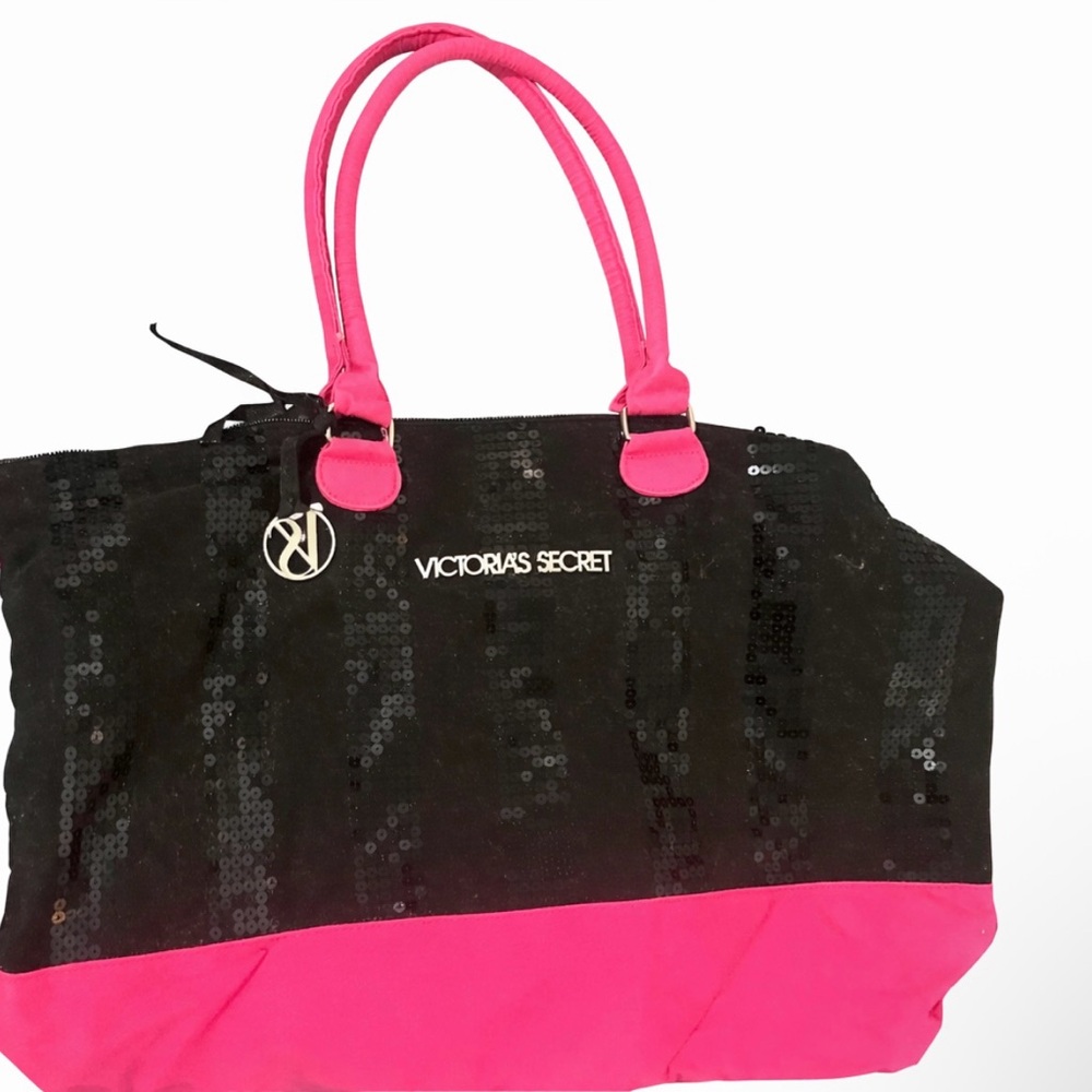 Victoria's Secret Black and Pink Tote with Sequins